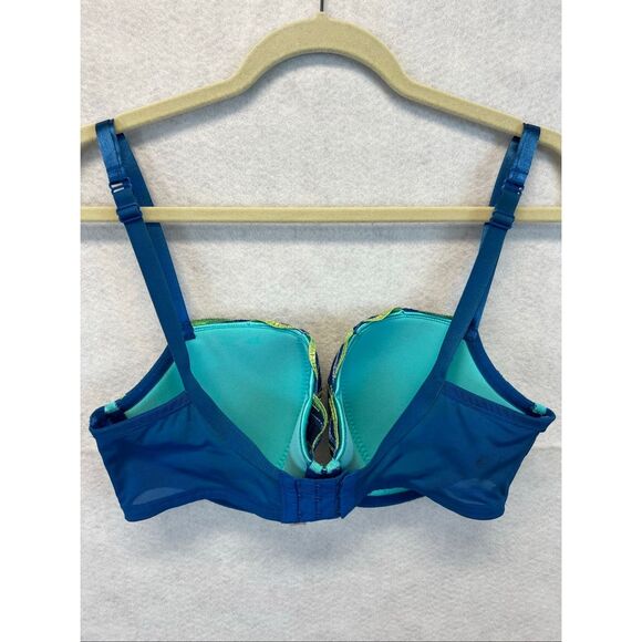 CACIQUE Intimates Bra Size 38DD Blue Green Push Up Embroidered Leaf w/ Underwire - Picture 2 of 10